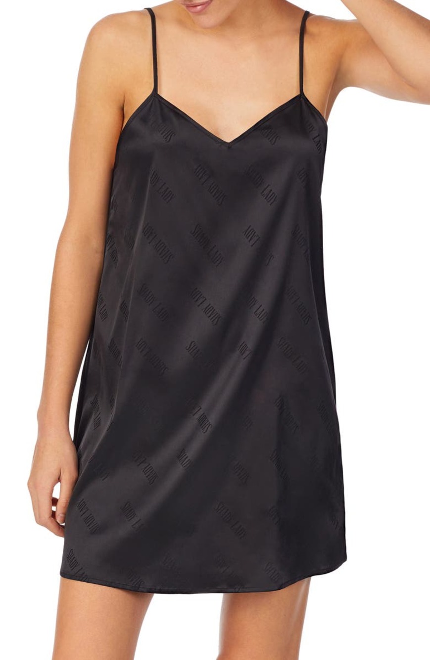 Shady Lady Dress Women's Size XXS Satin Chemise Solid Black Jacquard Fabric